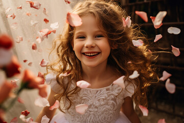 Generative ai collage photo of small kids girl bridesmaid on wedding event