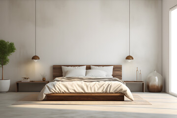 bedroom space with a minimalist wall mounted pendant light