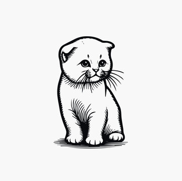 Cute scottish fold cat. Hand drawn vector illustration.