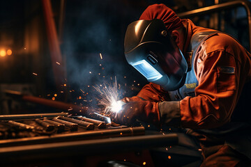 Portrait of industry engineer welder wearing protective uniform ai generative concept