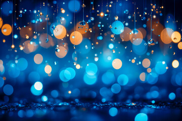 Abstract blue background with sparkling bokeh, Sapphire glitter bokeh background. Unfocused shimmer royal blue sparkle