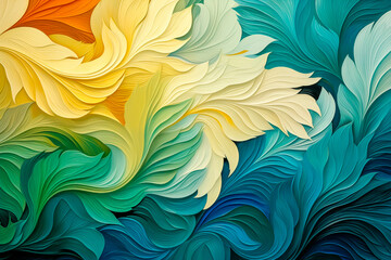 Leaves painting art abstract background for wallpapers, posters, cards, murals, rugs