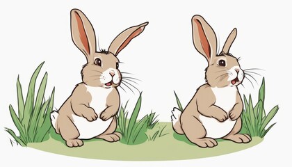 Two cute bunnies sitting in the grass