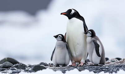 Obraz premium Gentoo Penguin Family Wildlife Concept