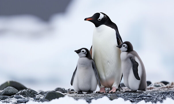 Gentoo Penguin Family Wildlife Concept