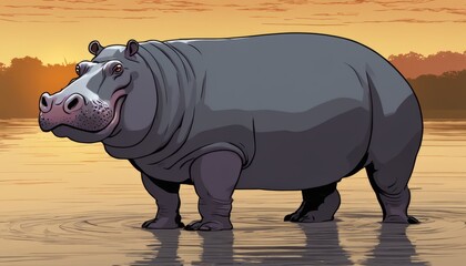 A hippo is standing in the water - Powered by Adobe