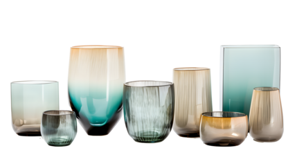 Transparent Elegant Glassware Set with Different Shapes and Sizes, Isolated PNG