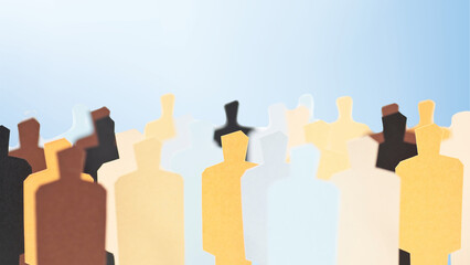 Diversity inclusion equality concept - racial equality, multi ethical, diversity people, woman manpower, empowerment - Group diversity silhouette multiethnic people from the side. Flat vector illusion - obrazy, fototapety, plakaty
