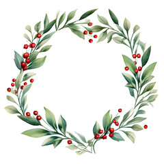 Transparent Decorative Christmas Wreath with Holly Berries, Isolated PNG