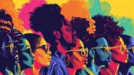 Beautiful illustration of people of color diversities with abstract main colors in high resolution and quality. concept Black History Month or global race day