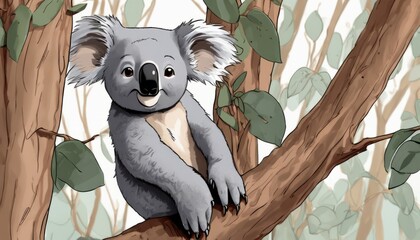 A grey koala bear sitting on a tree branch