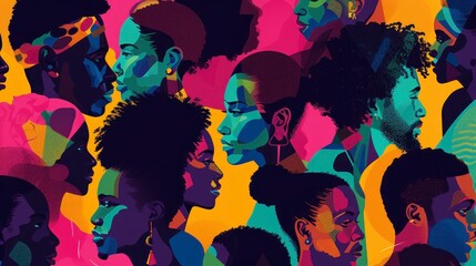 Beautiful illustration of people of color diversities with abstract main colors in high resolution and quality. concept Black History Month or global race day 4K
