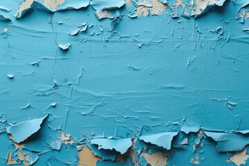 A close-up of several little bits of paper on a blue wall. Generative Ai.