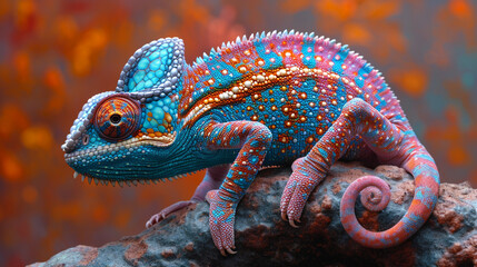 cute print illustration of colorful chameleon relaxing - Powered by Adobe