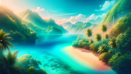 Poster Gradient color background image with a vibrant tropical lagoon theme © Hans