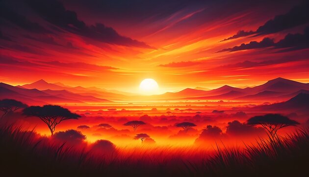 Gradient color background image with a fiery savannah sunrise theme
