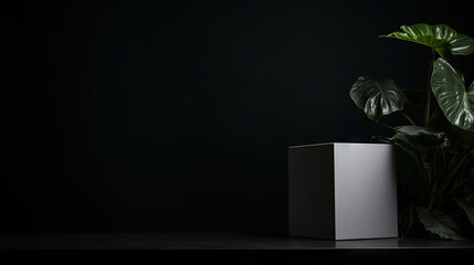 Minimal white podium with green leaves natural background for cosmetic products display, Empty natural platform