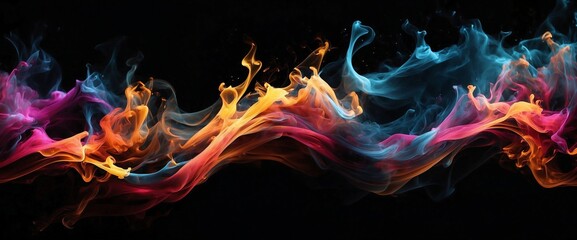 Wavy colored smoke on a black background