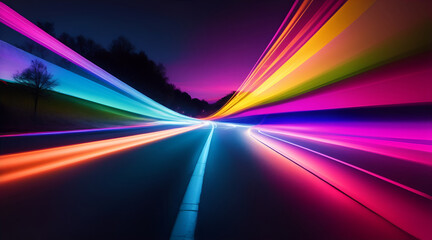 Slow abstract colored lights on the road surface
