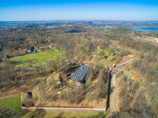 Aerial view of star shaped Boyen stronghold in Gizycko, Poland (former Loetzen, East Prussia,...
