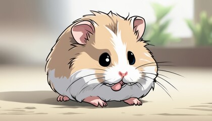 A cute hamster with a pink tongue
