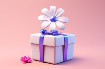 Obraz premium small gift box with flower 3d illustration on pink background. 3d mockup 8 march