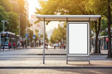 Empty Outdoor Advertising billboard mockup at bus stop, Bus stop billboard mockup. ai generative - obrazy, fototapety, plakaty