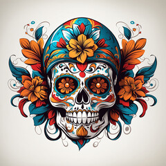 Vector mexican skull design isolated on white background