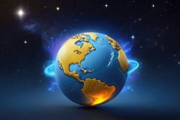Fototapeta na wymiar 3d neon dark earth globe in space 