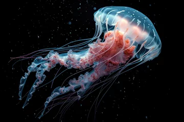Fotobehang A sketch with a jellyfish against a dark backdrop. Generative Ai. © Mimix