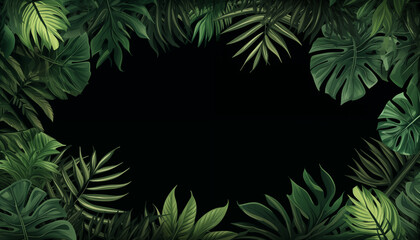 Fototapeta na wymiar Frame of tropical foliage. Border with palm branch isolated, white background