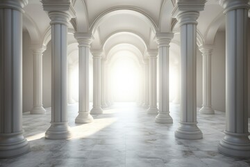 3D rendering corridor pillars background,3d render of a corridor with columns, 3d rendering white...