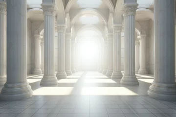 Fotobehang 3D rendering corridor pillars background,3d render of a corridor with columns, 3d rendering white corridor pillars background AI generated © Tanu