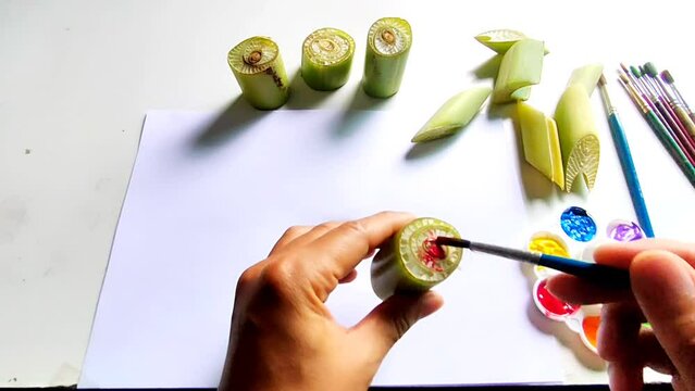 Art for kids beginner,How to monoprint from banana tree step one .