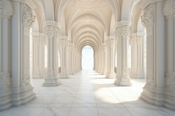 3D rendering corridor pillars background,3d render of a corridor with columns, 3d rendering white corridor pillars background AI generated - obrazy, fototapety, plakaty