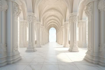 Fotobehang 3D rendering corridor pillars background,3d render of a corridor with columns, 3d rendering white corridor pillars background AI generated © Tanu