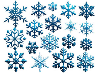 Set of different snowflakes isolated on white background. Macro photo of real snow crystals.