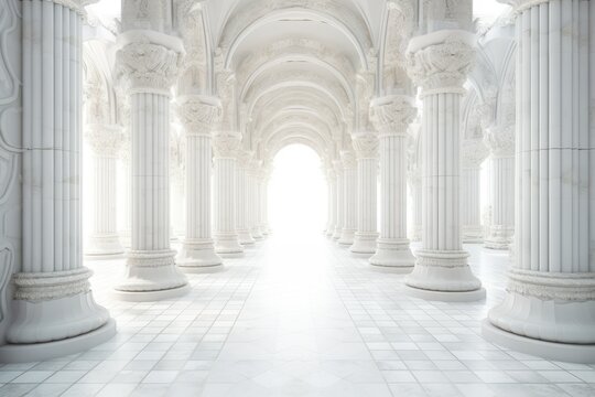 3D rendering corridor pillars background,3d render of a corridor with columns, 3d rendering white corridor pillars background AI generated