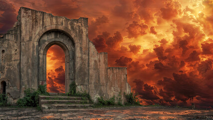 Apocalyptic Sky over Ancient Ruins