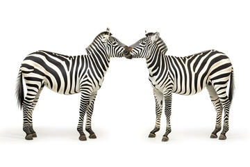 Fototapeta na wymiar Two zebras kissing, isolated on white background. Safari animals