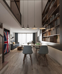 3d render loft apartment interior