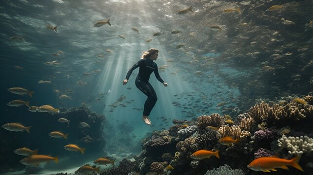 Deep Dive Delight, woman in a kayak