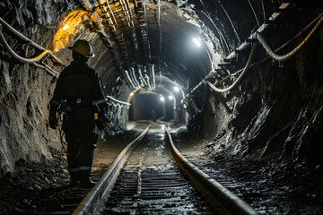 daily life and challenges of workers in a coal mine, dark landscape,source of energy.