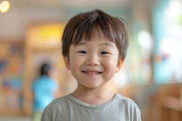 portrait of a smiling little boy in classroom