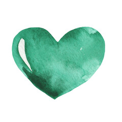 Watercolor green hearts. Valentine's Day. Colorful watercolor romantic texture. Llovely card