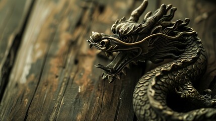 Chinese Dragon Isolated on a dark wood.