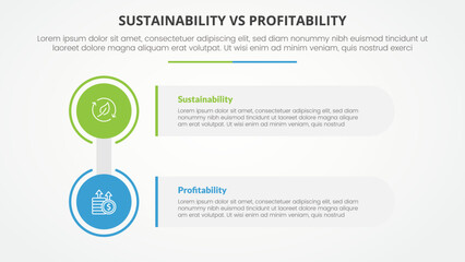 sustainability versus profitability comparison opposite infographic concept for slide presentation with big circle and rectangle box stack with flat style - obrazy, fototapety, plakaty
