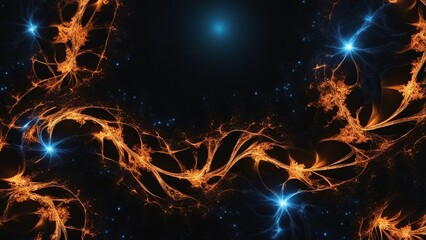 background with sparkles  A black background with a blue and orange electric fractal 