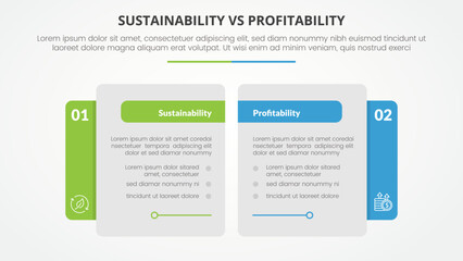 sustainability versus profitability comparison opposite infographic concept for slide presentation with creative big table with flat style