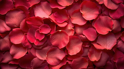 Fototapeta premium top view image of intricate red rose petals, creating visually stunning composition. Perfect for romantic occasions, valentines, weddings, and more. Explore the beauty of love in every detail.